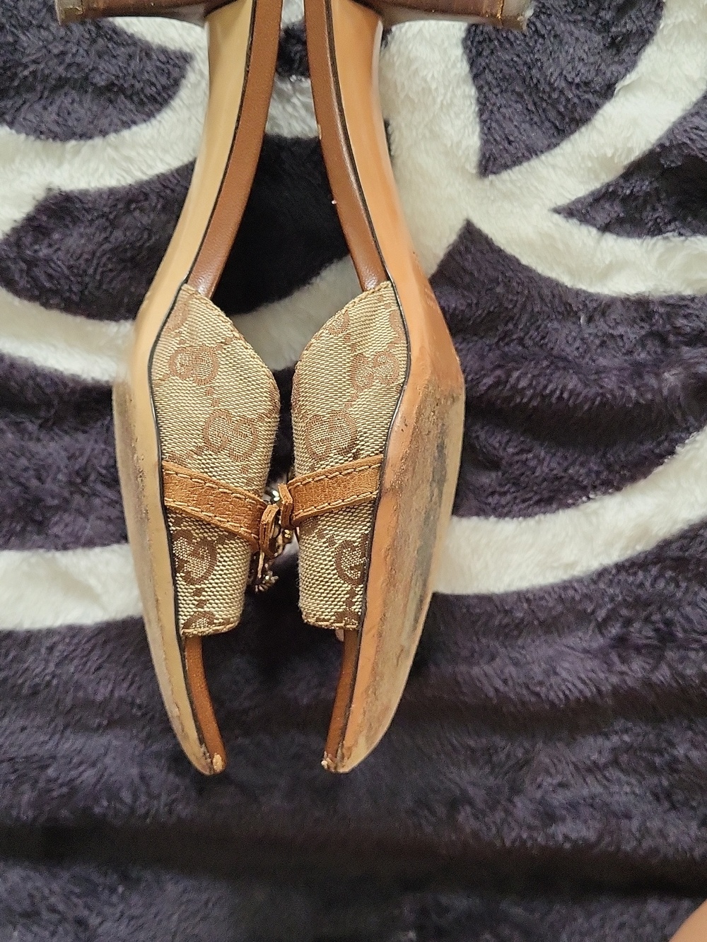 Gucci Brown Monogram Canvas & Leather Slide Mules with Gold Hardware - Picture 12 of 16